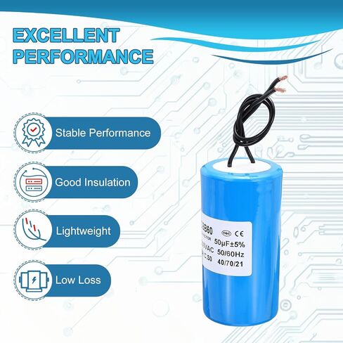PATIKIL CBB60 45uf Running Capacitor,1Pcs AC 250V 2 Wires 50/60Hz Cylinder Blue 96x45mm for Water Pumps, Washing Machines Motor Start in Saudi Arabia