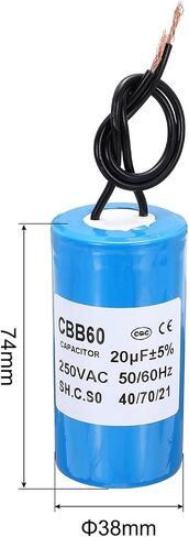 PATIKIL CBB60 45uf Running Capacitor,1Pcs AC 250V 2 Wires 50/60Hz Cylinder Blue 96x45mm for Water Pumps, Washing Machines Motor Start in Saudi Arabia
