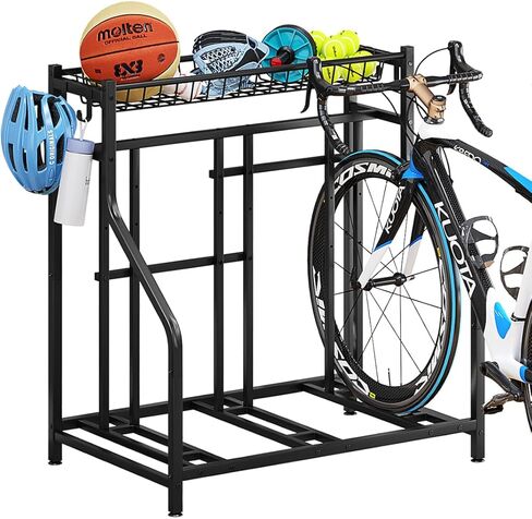 Bike Rack Storage Stand Organizer Floor Holds 4 Bicycle Parking Freestanding Adjustable Garage Indoor Outdoor Bike and Sports Storage Station, Black (4 Bike Stand) in Saudi Arabia
