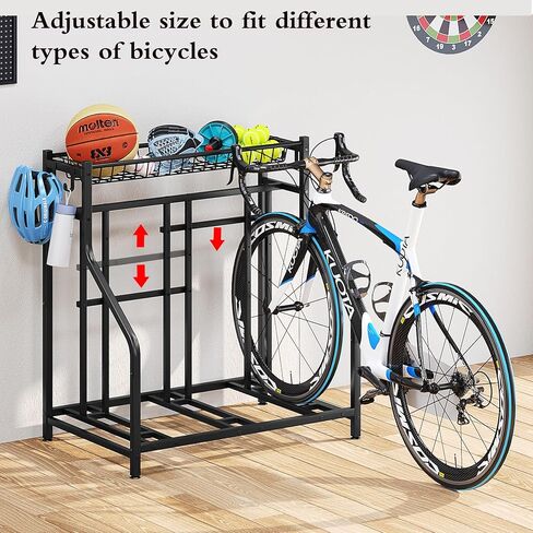 Bike Rack Storage Stand Organizer Floor Holds 4 Bicycle Parking Freestanding Adjustable Garage Indoor Outdoor Bike and Sports Storage Station, Black (4 Bike Stand) in Saudi Arabia