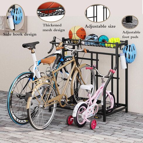 Bike Rack Storage Stand Organizer Floor Holds 4 Bicycle Parking Freestanding Adjustable Garage Indoor Outdoor Bike and Sports Storage Station, Black (4 Bike Stand) in Saudi Arabia