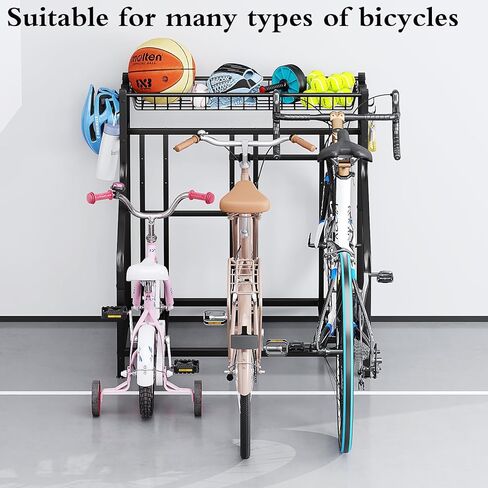 Bike Rack Storage Stand Organizer Floor Holds 4 Bicycle Parking Freestanding Adjustable Garage Indoor Outdoor Bike and Sports Storage Station, Black (4 Bike Stand) in Saudi Arabia