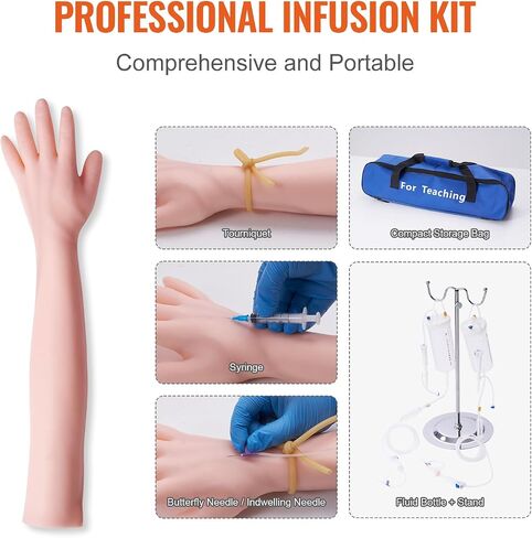 VEVOR Phlebotomy Practice Kit, IV Venipuncture Intravenous Training Kit, High Simulation IV Practice Arm Kit with Carrying Bag, Practice and Perfect IV Skills, for Students Nurses and Professionals in Saudi Arabia
