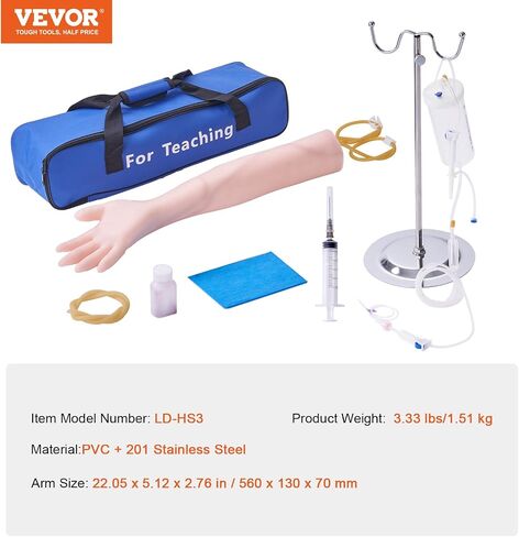 VEVOR Phlebotomy Practice Kit, IV Venipuncture Intravenous Training Kit, High Simulation IV Practice Arm Kit with Carrying Bag, Practice and Perfect IV Skills, for Students Nurses and Professionals in Saudi Arabia