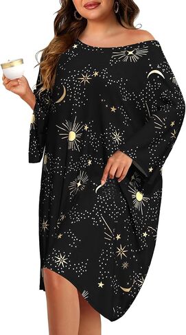 زائد حجم ثوب نوم للنساء ضخم قميص نلي قصير الأكمام لباس موومو فستان مع جيب in Kuwait