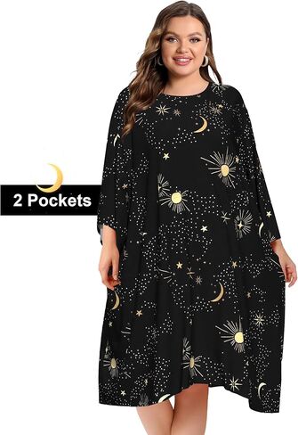 زائد حجم ثوب نوم للنساء ضخم قميص نلي قصير الأكمام لباس موومو فستان مع جيب in Kuwait