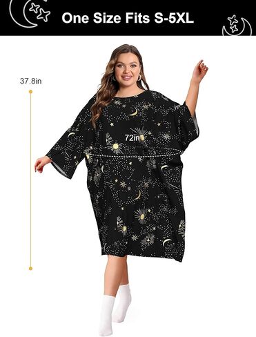زائد حجم ثوب نوم للنساء ضخم قميص نلي قصير الأكمام لباس موومو فستان مع جيب in Kuwait
