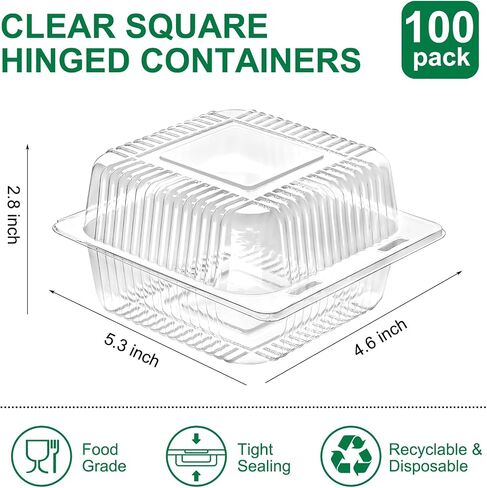 TOFLEN 100 Pack Plastic Clamshell Food Containers, Clear Square Cake Slice Containers with Hinged Lids, Disposable To Go Boxes for Mini Cake, Salad, Sandwich, Dessert, Cookie in Saudi Arabia