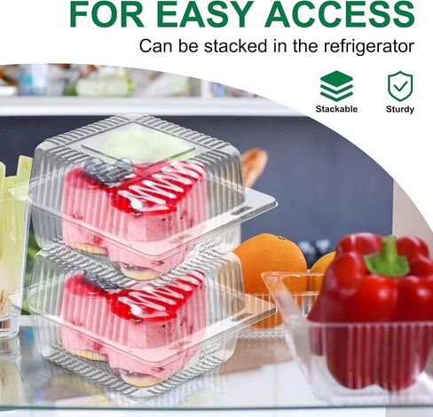 TOFLEN 100 Pack Plastic Clamshell Food Containers, Clear Square Cake Slice Containers with Hinged Lids, Disposable To Go Boxes for Mini Cake, Salad, Sandwich, Dessert, Cookie in Saudi Arabia