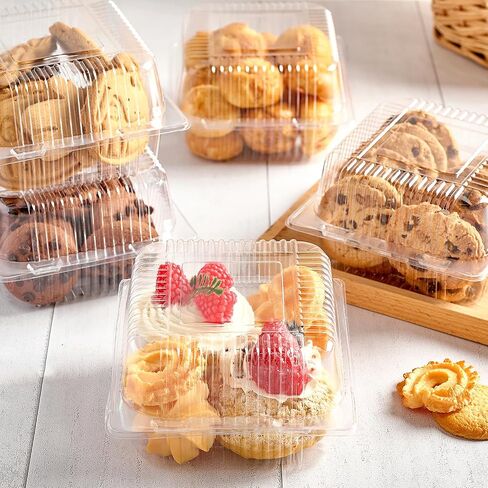 TOFLEN 100 Pack Plastic Clamshell Food Containers, Clear Square Cake Slice Containers with Hinged Lids, Disposable To Go Boxes for Mini Cake, Salad, Sandwich, Dessert, Cookie in Saudi Arabia
