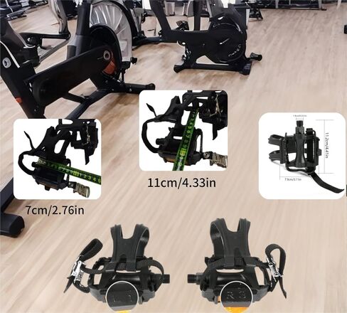 دواسات الدراجة 9/16 "مغزل مع أحزمة قفص من أصابع القدم القابلة للتعديل - سطح محكم للدراجات على الطريق/التمرين/الصالة الرياضية - تشمل أجهزة التثبيت (أسود) in Kuwait