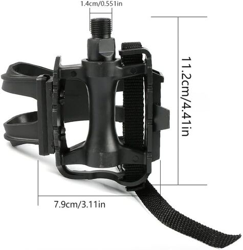 دواسات الدراجة 9/16 "مغزل مع أحزمة قفص من أصابع القدم القابلة للتعديل - سطح محكم للدراجات على الطريق/التمرين/الصالة الرياضية - تشمل أجهزة التثبيت (أسود) in Kuwait
