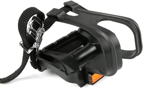 دواسات الدراجة 9/16 "مغزل مع أحزمة قفص من أصابع القدم القابلة للتعديل - سطح محكم للدراجات على الطريق/التمرين/الصالة الرياضية - تشمل أجهزة التثبيت (أسود) in Kuwait