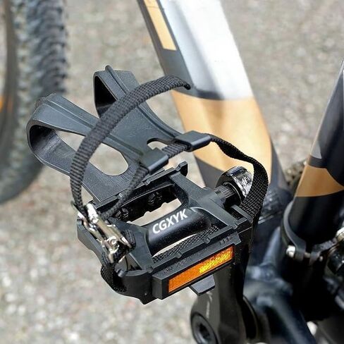 دواسات الدراجة 9/16 "مغزل مع أحزمة قفص من أصابع القدم القابلة للتعديل - سطح محكم للدراجات على الطريق/التمرين/الصالة الرياضية - تشمل أجهزة التثبيت (أسود) in Kuwait