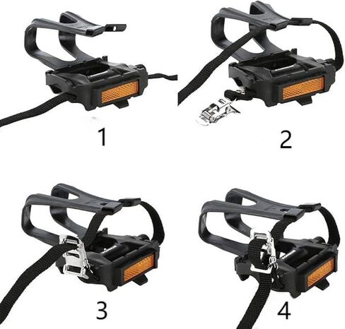 دواسات الدراجة 9/16 "مغزل مع أحزمة قفص من أصابع القدم القابلة للتعديل - سطح محكم للدراجات على الطريق/التمرين/الصالة الرياضية - تشمل أجهزة التثبيت (أسود) in Kuwait