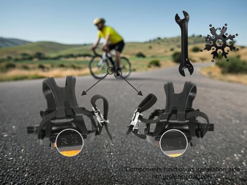 دواسات الدراجة 9/16 "مغزل مع أحزمة قفص من أصابع القدم القابلة للتعديل - سطح محكم للدراجات على الطريق/التمرين/الصالة الرياضية - تشمل أجهزة التثبيت (أسود) in Kuwait