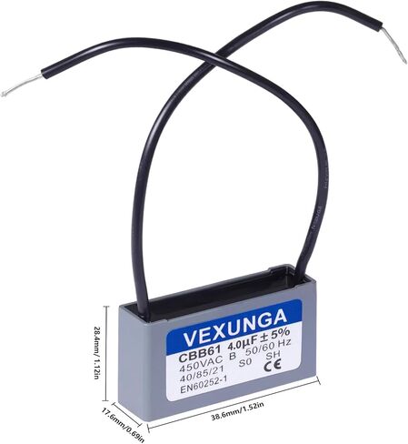 CBB61 Fan Capacitor 4uF 450 Volt Ceiling Fan Capacitors Replacement 4MFD 450V AC 450VAC 50/60Hz 2Wire for Fans Motor Start Run (2Pcs) in Saudi Arabia