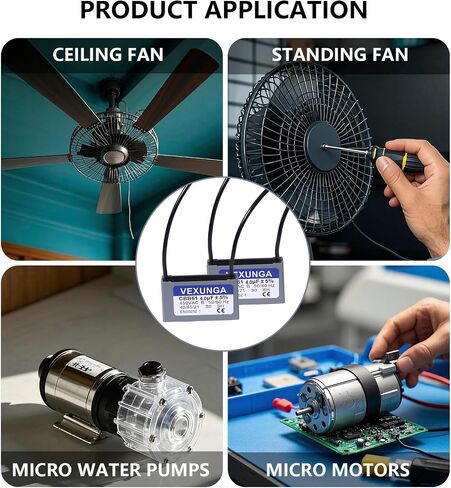 CBB61 Fan Capacitor 4uF 450 Volt Ceiling Fan Capacitors Replacement 4MFD 450V AC 450VAC 50/60Hz 2Wire for Fans Motor Start Run (2Pcs) in Saudi Arabia
