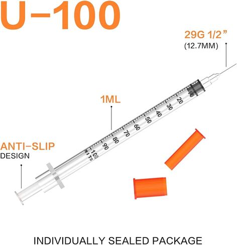 U-100 Syringes with Needle 1ml/cc 29G 1/2'' Disposable Syringe, Individual Wrapped, 100 PACK in Saudi Arabia