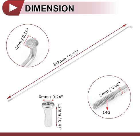 12 مجموعة متحدثة 14G دراجة 247 مم متحدث عجلات الدراجة 304 النغمة الفضية الفولاذ المقاوم للصدأ in Saudi Arabia