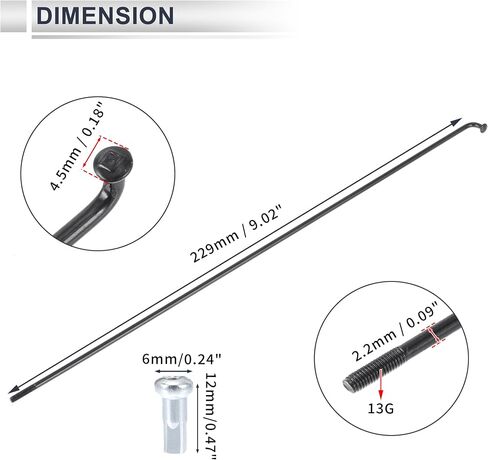 1 مجموعة متحدثة الدراجات العالمية 13G 229mm متحدث عجلات الدراجة بطول الحلمة الأسود 45 الصلب in Saudi Arabia