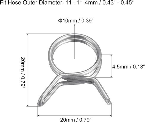 #US 20pcs Double Wire Spring Hose Clamp 304 Stainless Steel 10mm Spring Clips in Saudi Arabia