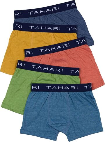 TAHARI Boys' 5-Pack Printed & Solid Boxer Briefs - Soft Cotton, Logo Waistband, Comfortable, Durable Everyday Underwear, Canyon, 4T in Saudi Arabia