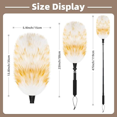 Duster Lambswool القابل للتمديد مع قطب سبيكة من الألومنيوم القابلة للانحناء 23-47 بوصة ، وندقية صوف طبيعية قابلة لإعادة الاستخدام لتنظيف الأسقف العالية ، ومصابيح قلادة ، والستائر ، والأثاث والسقف in Saudi Arabia