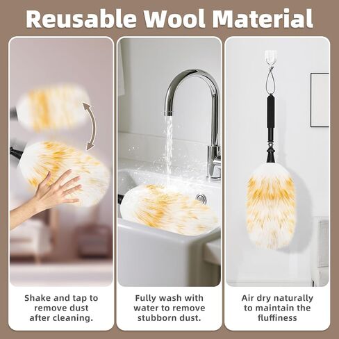 Duster Lambswool القابل للتمديد مع قطب سبيكة من الألومنيوم القابلة للانحناء 23-47 بوصة ، وندقية صوف طبيعية قابلة لإعادة الاستخدام لتنظيف الأسقف العالية ، ومصابيح قلادة ، والستائر ، والأثاث والسقف in Saudi Arabia