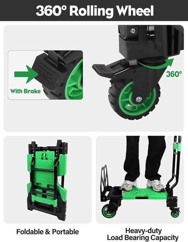 Lanstics Folding Hand Truck, Multi-Functional Collapsible Shopping Cart with Basket, Green Storage Wagon Cart Folding Trolley for Groceries Shop Warehouse Use Portable Carts for Picnic Camp in Saudi Arabia