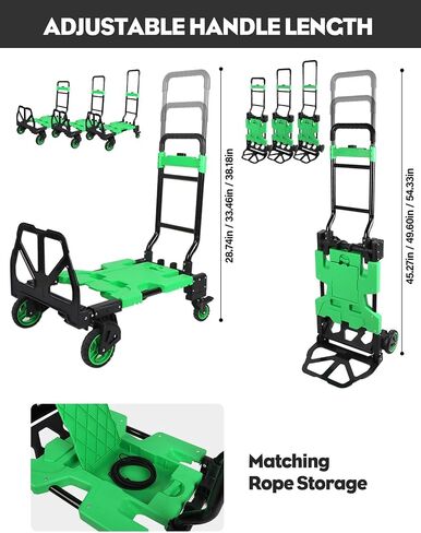 Lanstics Folding Hand Truck, Multi-Functional Collapsible Shopping Cart with Basket, Green Storage Wagon Cart Folding Trolley for Groceries Shop Warehouse Use Portable Carts for Picnic Camp in Saudi Arabia