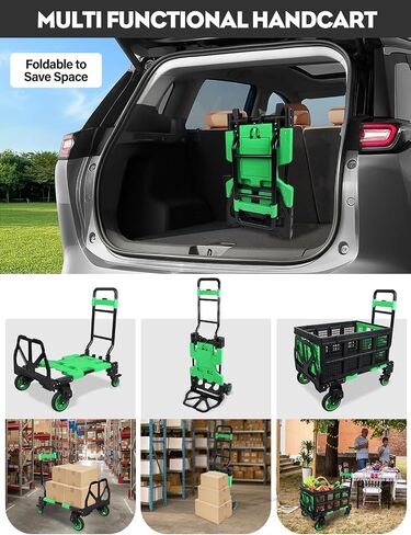 Lanstics Folding Hand Truck, Multi-Functional Collapsible Shopping Cart with Basket, Green Storage Wagon Cart Folding Trolley for Groceries Shop Warehouse Use Portable Carts for Picnic Camp in Saudi Arabia