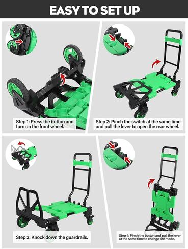Lanstics Folding Hand Truck, Multi-Functional Collapsible Shopping Cart with Basket, Green Storage Wagon Cart Folding Trolley for Groceries Shop Warehouse Use Portable Carts for Picnic Camp in Saudi Arabia