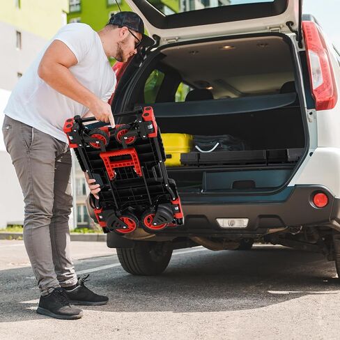 2-in-1 Hand Truck with 22’’ Folding Basket, 330LBS Platform Cart Dolly, Collapsible Utility Luggage Dolly Cart, W/Retractable Handle, 360° Dual 5’‘ Wheels, 2 Elastic Ropes (Red) in Saudi Arabia