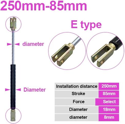 18 * 8 قضيب غاز زنبرك قابلة للطي مقصورة 50n-500n/5kg-50kg دعم رفع القوة مسافة السكتة الدماغية مسافة 85 مم الوسط مسافة 250 مم (نوع ، 100n) in Kuwait