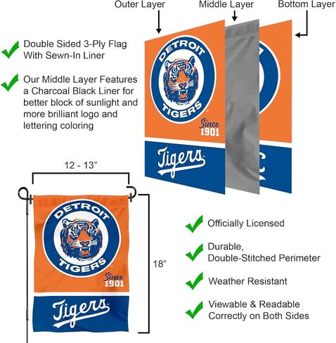 Detroit Tigers Retro Vintage Throwback Double Sided Garden Flag in Saudi Arabia