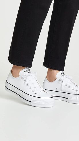 Converse Women's Chuck All Star Lift Clean Ox Sneakers, White/Black, 9.5 Medium US in Saudi Arabia