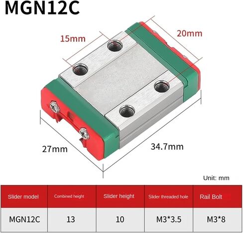 MGN12 C MGN15 C from 100mm to 1000mm Miniature Linear Rail Slide 1pcs MGN Linear Guide+1pcs MGN Carriage 3D Printer Part(MGN15 C,550mm) in Saudi Arabia