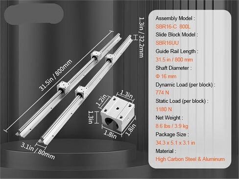 2pcs دليل الدليل الخطي SBR12 SBR16 SBR20 SBR25 800-2200MM و 4PCS COLLE COLLES MOTION SUMPLIS in Kuwait