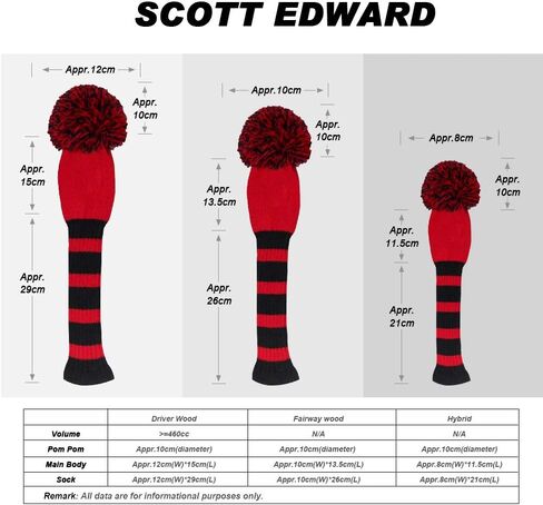 Scott Edward Golf Headcovers for Woods مجموعة من 3 Fits Well Driver (460cc) Wood و Hybrid (UT) التغيير المثالي لأسلوب الجولف الكلاسيكي المخطط in Saudi Arabia