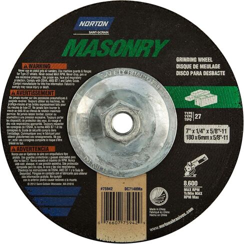 Norton Masonry Type 27 Wheel Centerced Center Wheel - القطر: 7 "سمك: 1/4" حجم الفتحة: 5/8 "-11 [حزمة 10] in Saudi Arabia
