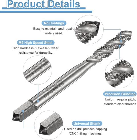 Uxcell Spiral Flute Thread Taps 6-32 UNC 2B Machine Thoulding Bit ، أداة إصلاح المسمار غير المطلية ، الصلب M2 عالي السرعة (HSS) in Saudi Arabia