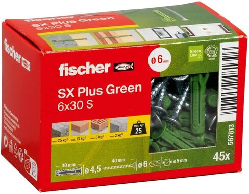 fischer 568208 Expansion SX Plus S, Box of 50 Nylon Matching Screws, dowels for Optimal Hold When Fixing, Solid, aerated Concrete, Perforated Bricks and Much, Standard, 8 x 40 mit Schraube in Saudi Arabia