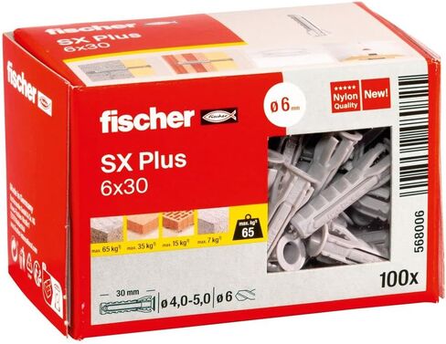 fischer 568208 Expansion SX Plus S, Box of 50 Nylon Matching Screws, dowels for Optimal Hold When Fixing, Solid, aerated Concrete, Perforated Bricks and Much, Standard, 8 x 40 mit Schraube in Saudi Arabia