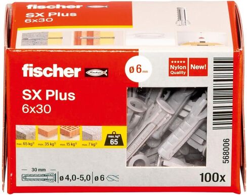 fischer 568208 Expansion SX Plus S, Box of 50 Nylon Matching Screws, dowels for Optimal Hold When Fixing, Solid, aerated Concrete, Perforated Bricks and Much, Standard, 8 x 40 mit Schraube in Saudi Arabia