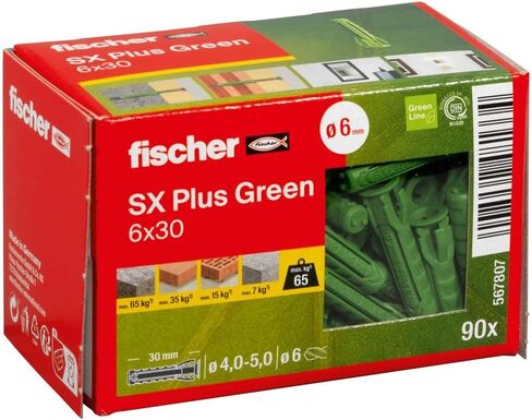 Fischer 567810 التوسع SX Plus Green 8 × 65 ، مربع من 45 من الأدوات التي تميل مستدامة ، مصنوعة من مواد خام متجددة ، الحجز الأمثل ، الخرسانة الصلبة ، الطوب المثقبة ، والكثير ، Greenline in Kuwait