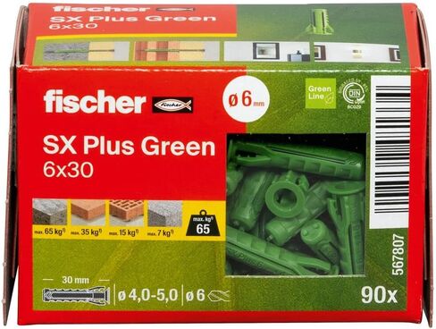 Fischer 567810 التوسع SX Plus Green 8 × 65 ، مربع من 45 من الأدوات التي تميل مستدامة ، مصنوعة من مواد خام متجددة ، الحجز الأمثل ، الخرسانة الصلبة ، الطوب المثقبة ، والكثير ، Greenline in Kuwait