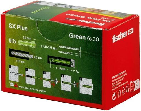 Fischer 567810 التوسع SX Plus Green 8 × 65 ، مربع من 45 من الأدوات التي تميل مستدامة ، مصنوعة من مواد خام متجددة ، الحجز الأمثل ، الخرسانة الصلبة ، الطوب المثقبة ، والكثير ، Greenline in Kuwait