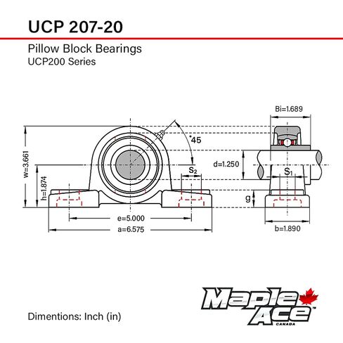 Maple Ace UCP207-20 كتلة وسادة تحمل 1-1/4 بوصات ، 2-bolt ، محاذاة الذات ، القاعدة الصلبة ، الخدمة الثقيلة (الكمية 2) in Saudi Arabia
