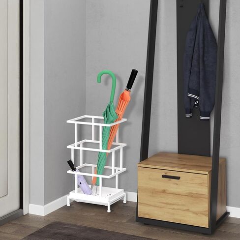 Alyoen Umbrella Holder for Entryway, Metal Umbrella Stand with Water Tray and Cane Holder, Adjustable Feet, 10.4 x 8.4 x 18.7 in, Suitable for Home, Office, and Shopping Mall (Black) in Saudi Arabia